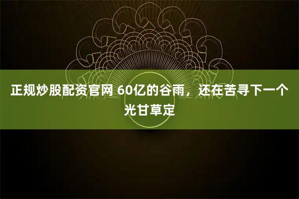 正规炒股配资官网 60亿的谷雨，还在苦寻下一个光甘草定